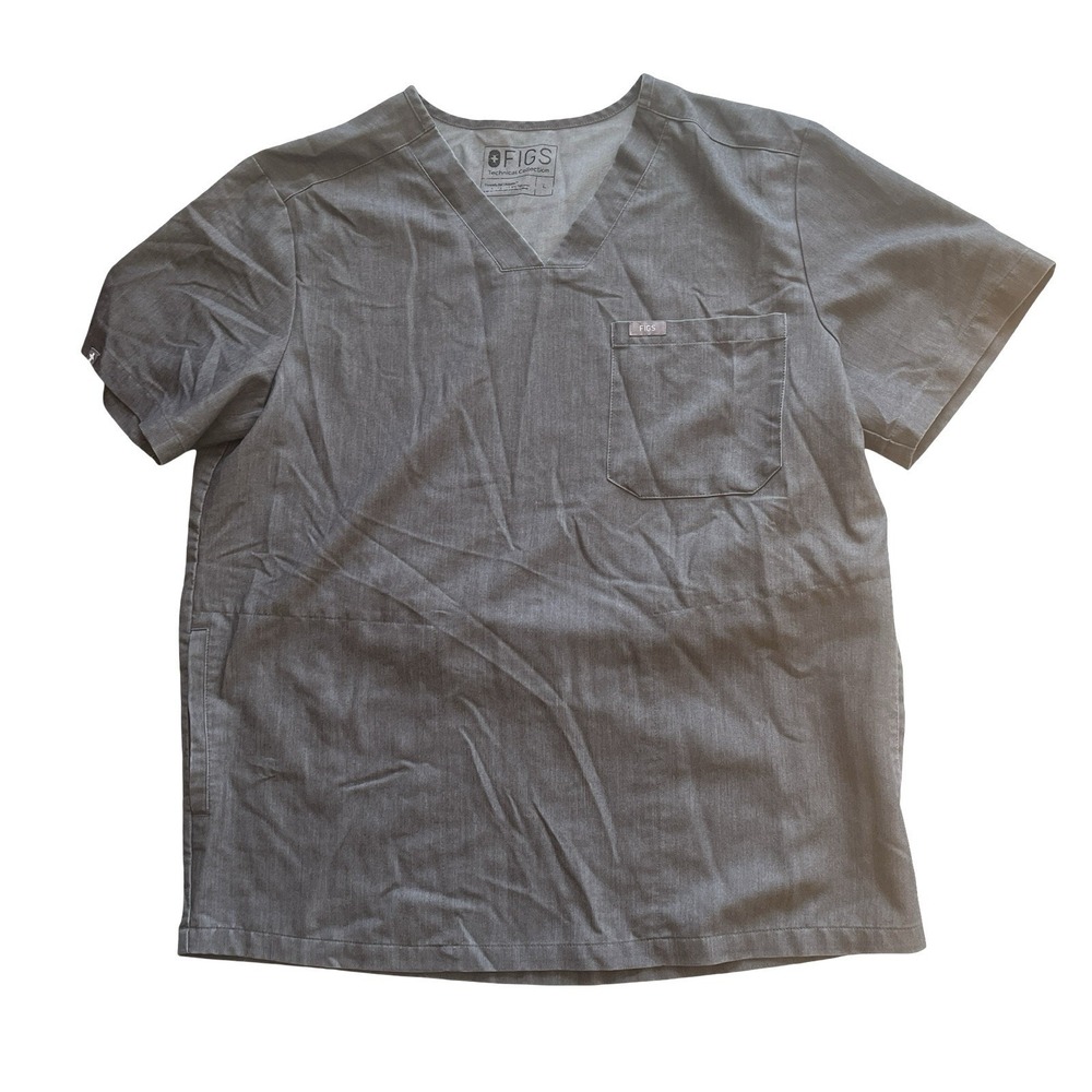 FIGS Women's Size L Technical Collection Gray Scrub Top Pockets Uniform Medical